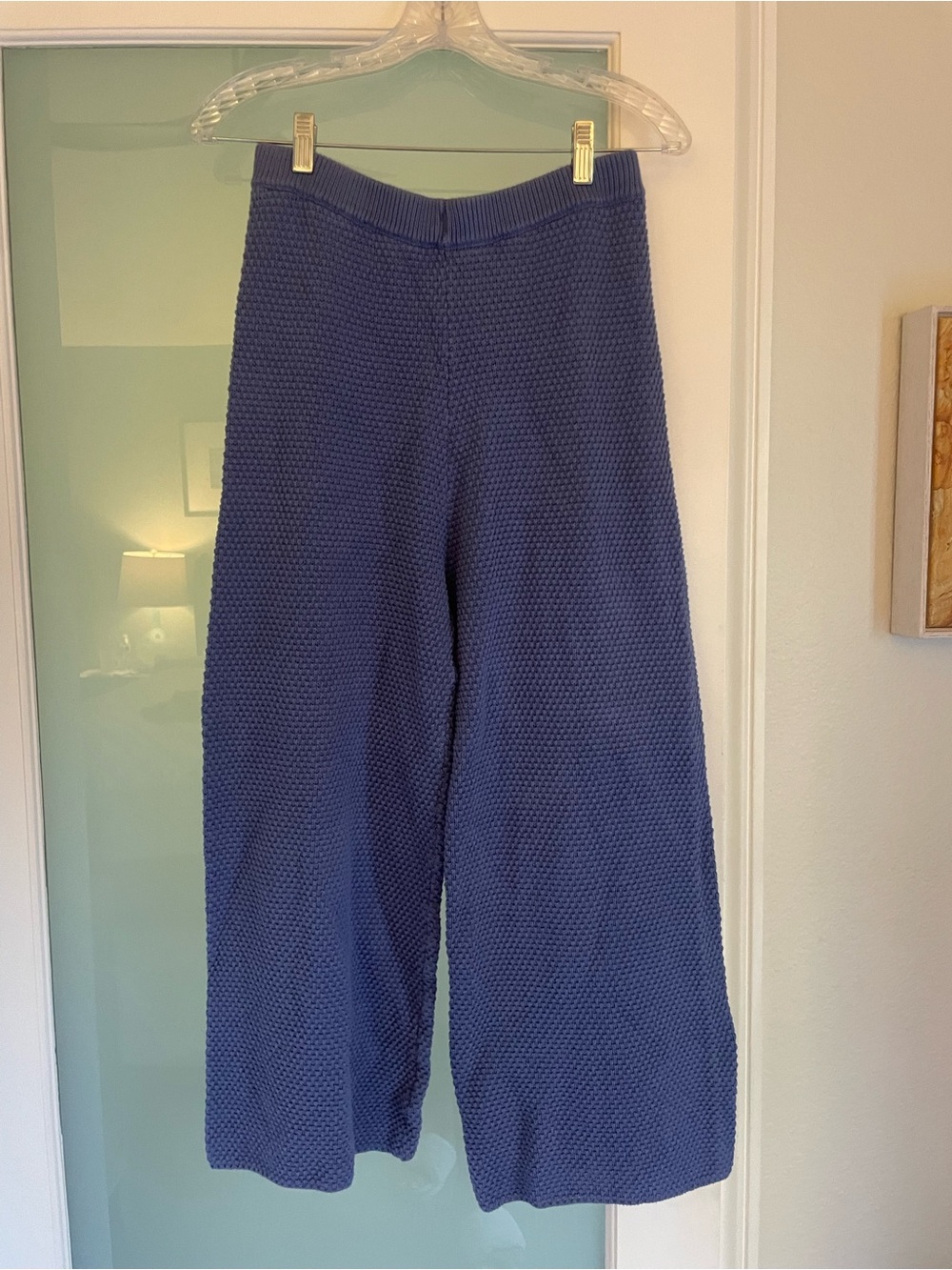 Free People Beach Periwinkle Knit Wide Leg Pant Women Small Boho Waffle Cozy